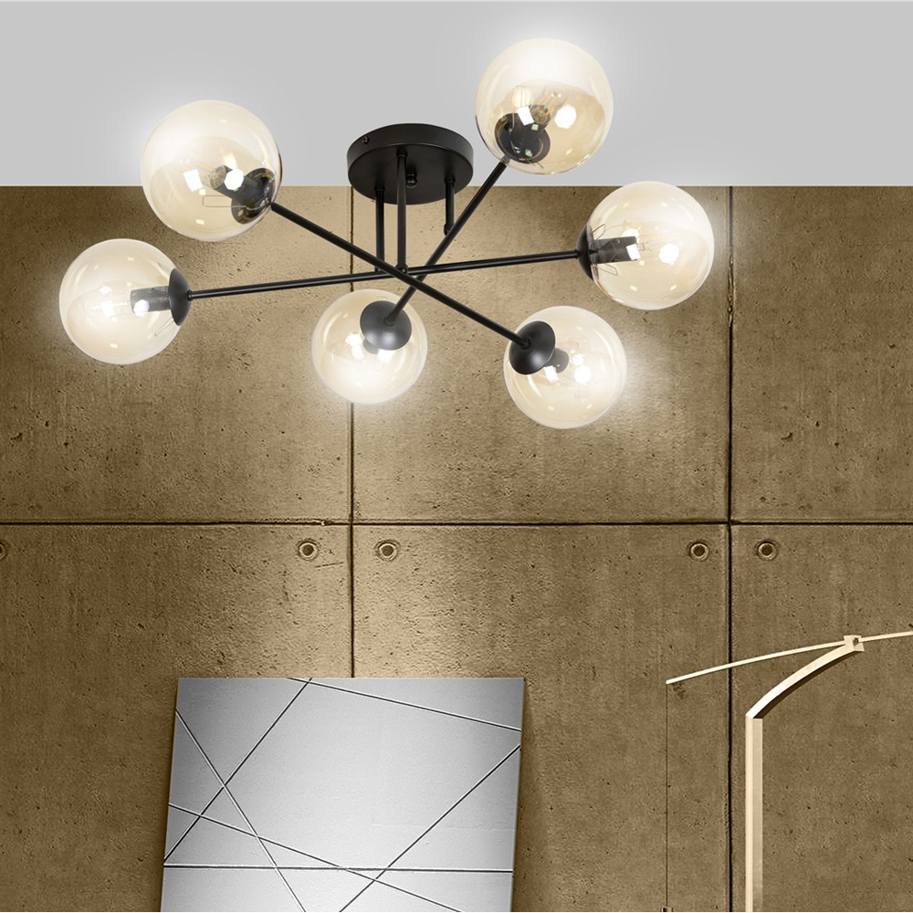 Emibig Brendi 6 Light Amber Shade Black E14 Ceiling Light Image 3