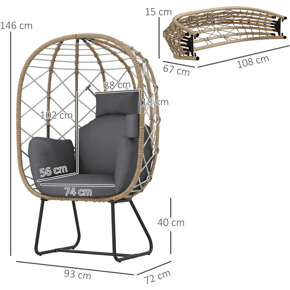 Outsunny Brown Rattan Garden Egg Chair with Headrest Image 8