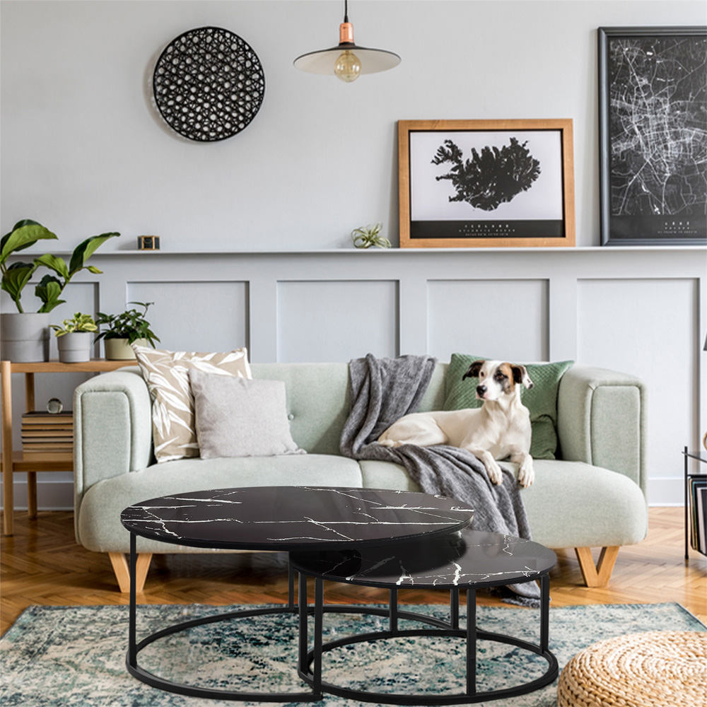 Kosy Koala Marble Glass Round Nest of Tables Set of 2 Image 5