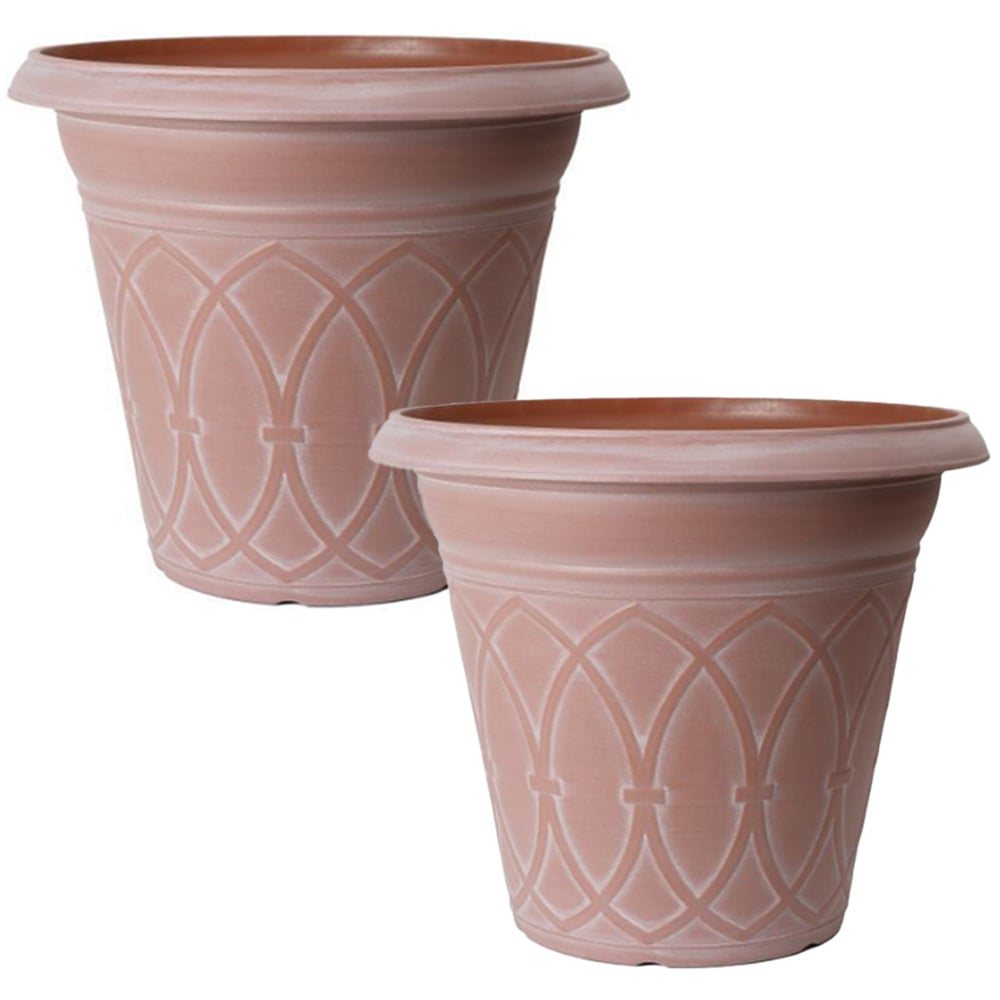 YouGarden Durham Cloudy Terracotta Plastic Planter 45cm 2 Pack Image 1