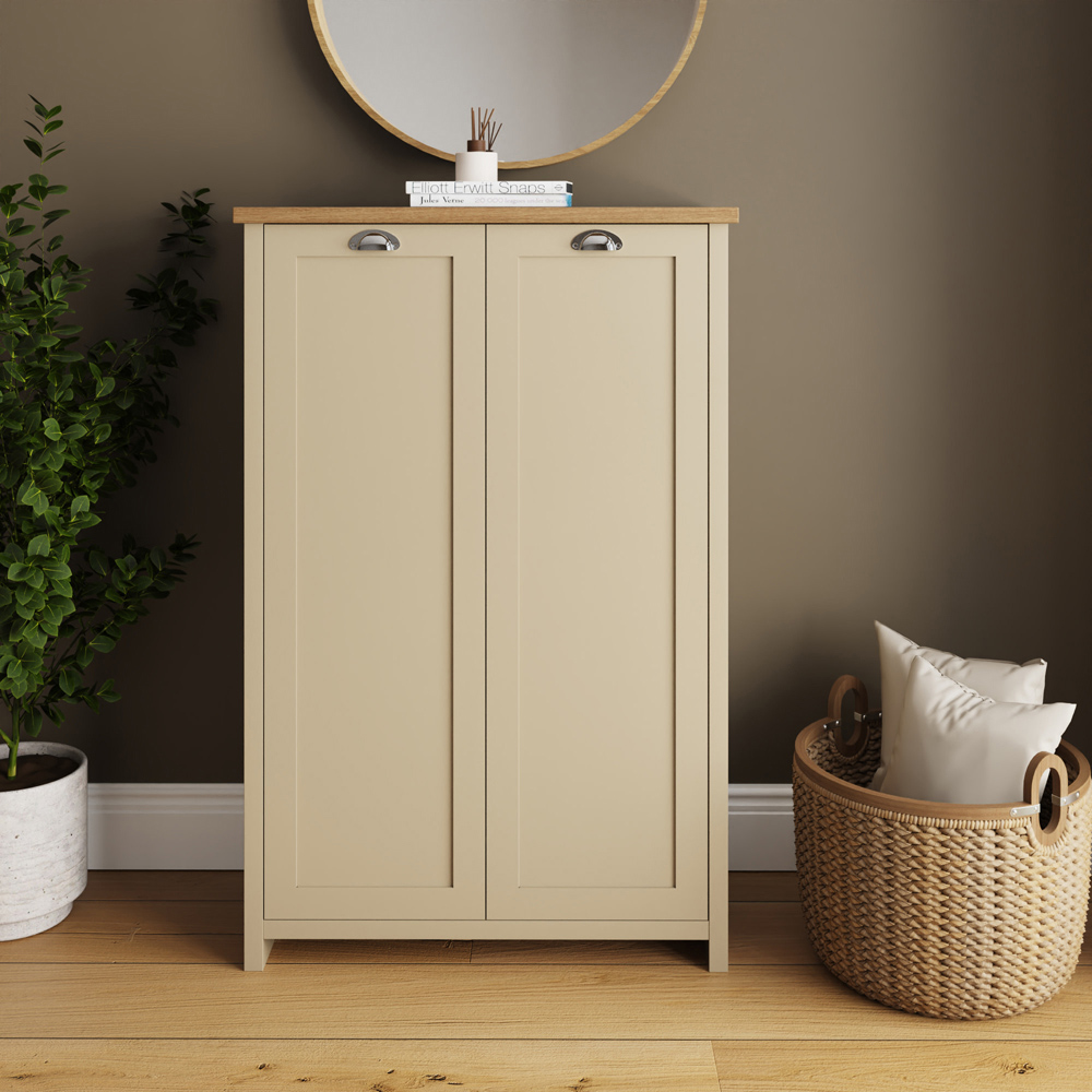 GFW Lancaster 2 Door Cream and Oak Tall Shoe Cabinet Image 6