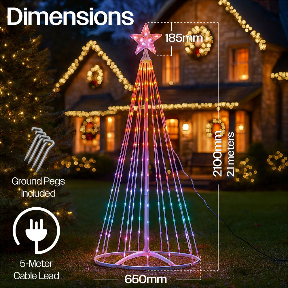 Xmas Haus 280 RGB LED Cone Shaped Light Tower with Star Topper and Remote 7ft Image 5