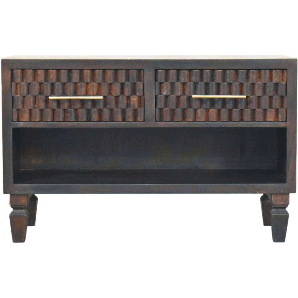Artisan Furniture Cadiz Carved Velvet Mocha 2 Drawer Single Shelf  Mango Wood Shoe Storage Bench Image 2