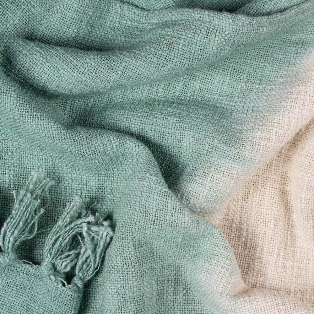 furn. Mizu Eucalyptus Green Dip-Dye Tasselled Throw 130 x 170cm Image 3