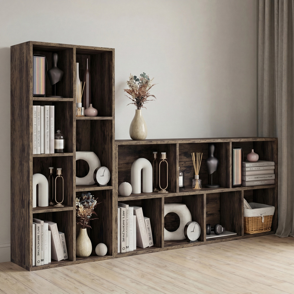 VIDA DESIGNS 7 Shelf Dark Wood Cube Storage Unit Image 4