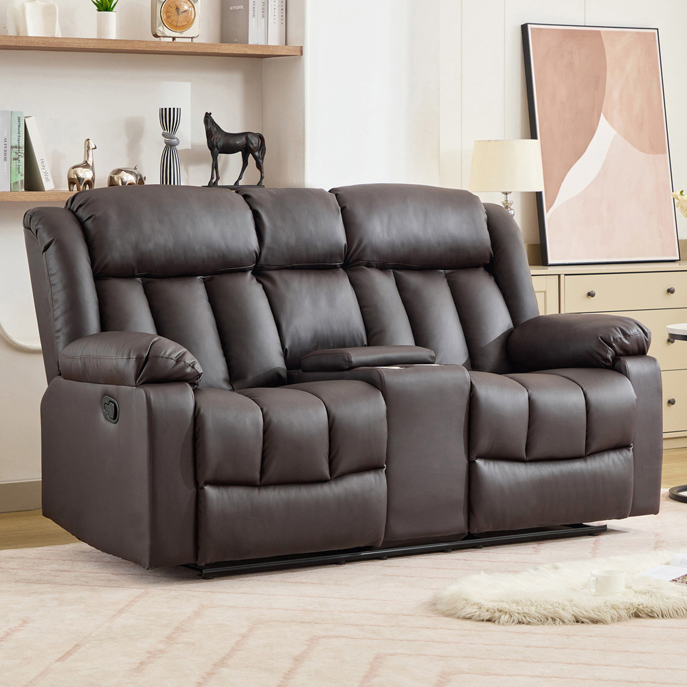 Artemis Home Sheridan 2 Seater Brown Leather Manual Recliner Sofa with Central Console Image 4