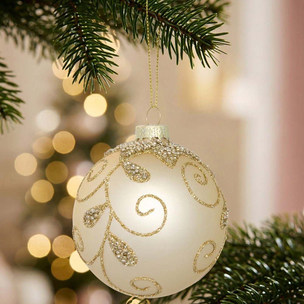 Champagne Sparkling Beaded Bauble Image 5