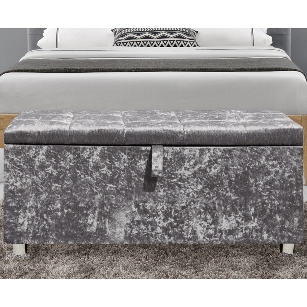 Brooklyn King Size Silver Crushed Velvet 4 Drawer Bed Frame with Blanket Box Image 3