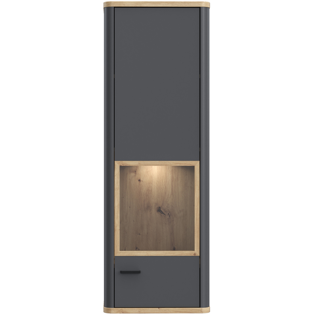 Florence Klara Single Door Grey and Oak Glass Display Cabinet with LED Lighting Image 3
