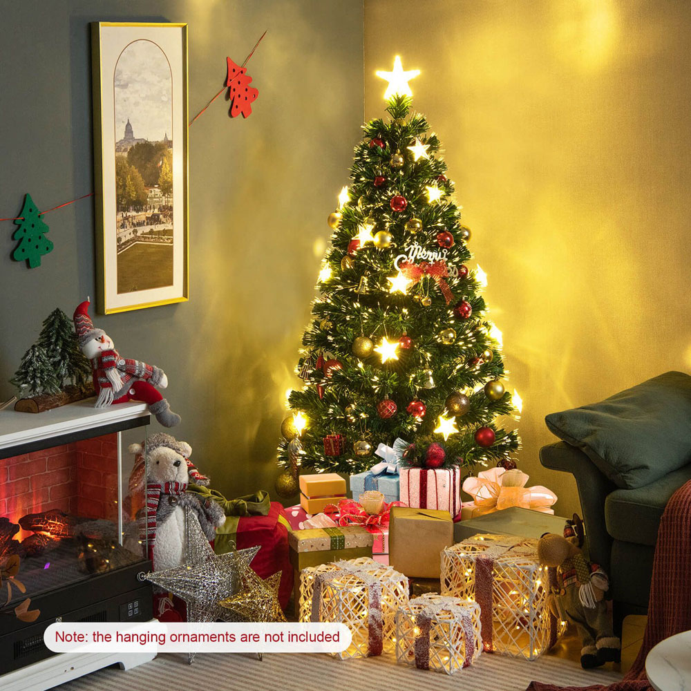 Costway Pre Lit Warm White Star Fibre Optic LED Artificial Christmas Tree 5ft Image 4