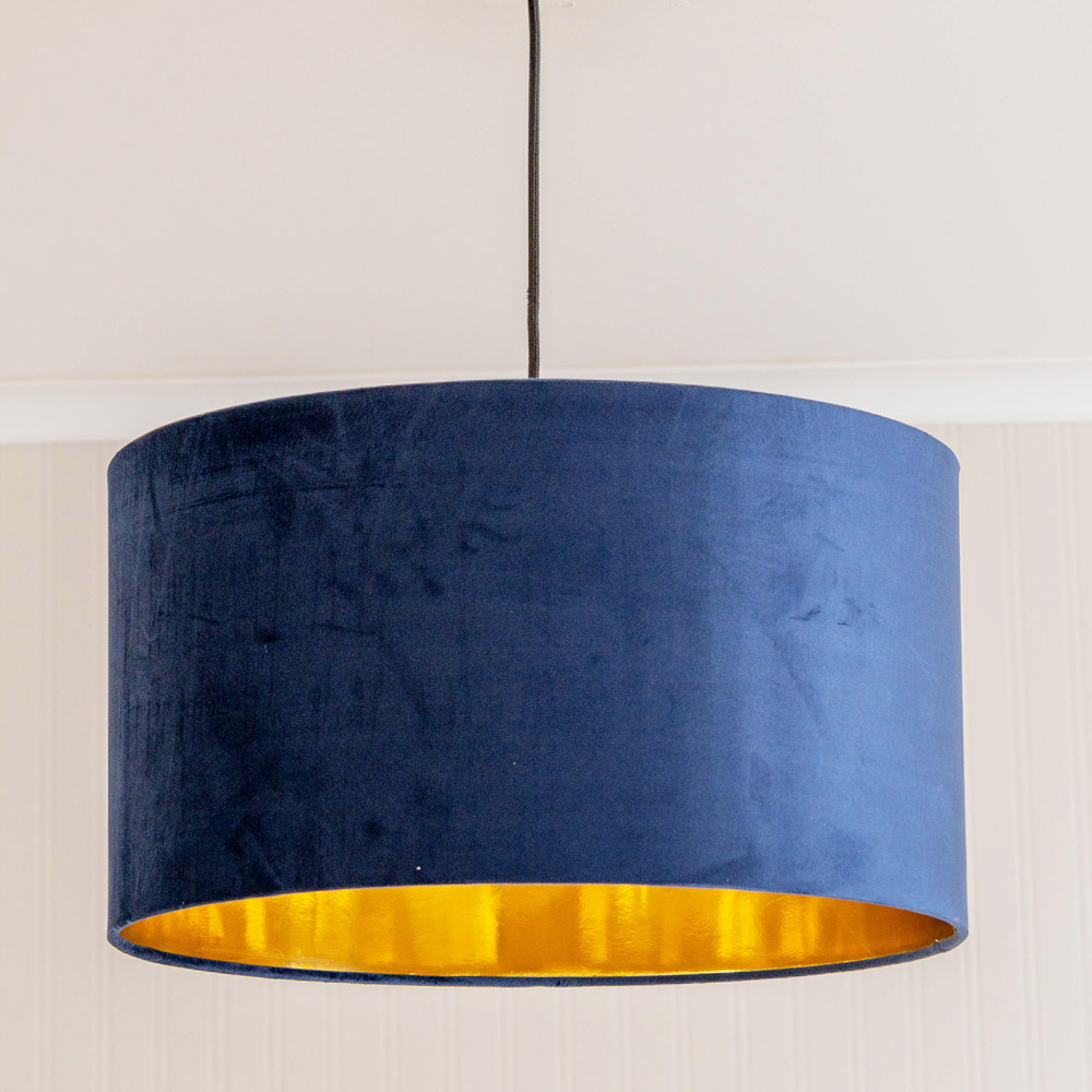 ValueLights Reni Navy Velvet and Gold Inner Large Pendant Shade Image 2