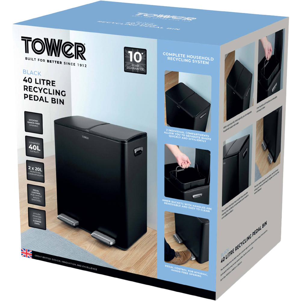 Tower Double Recycling Black Pedal Bin 40L Image 2