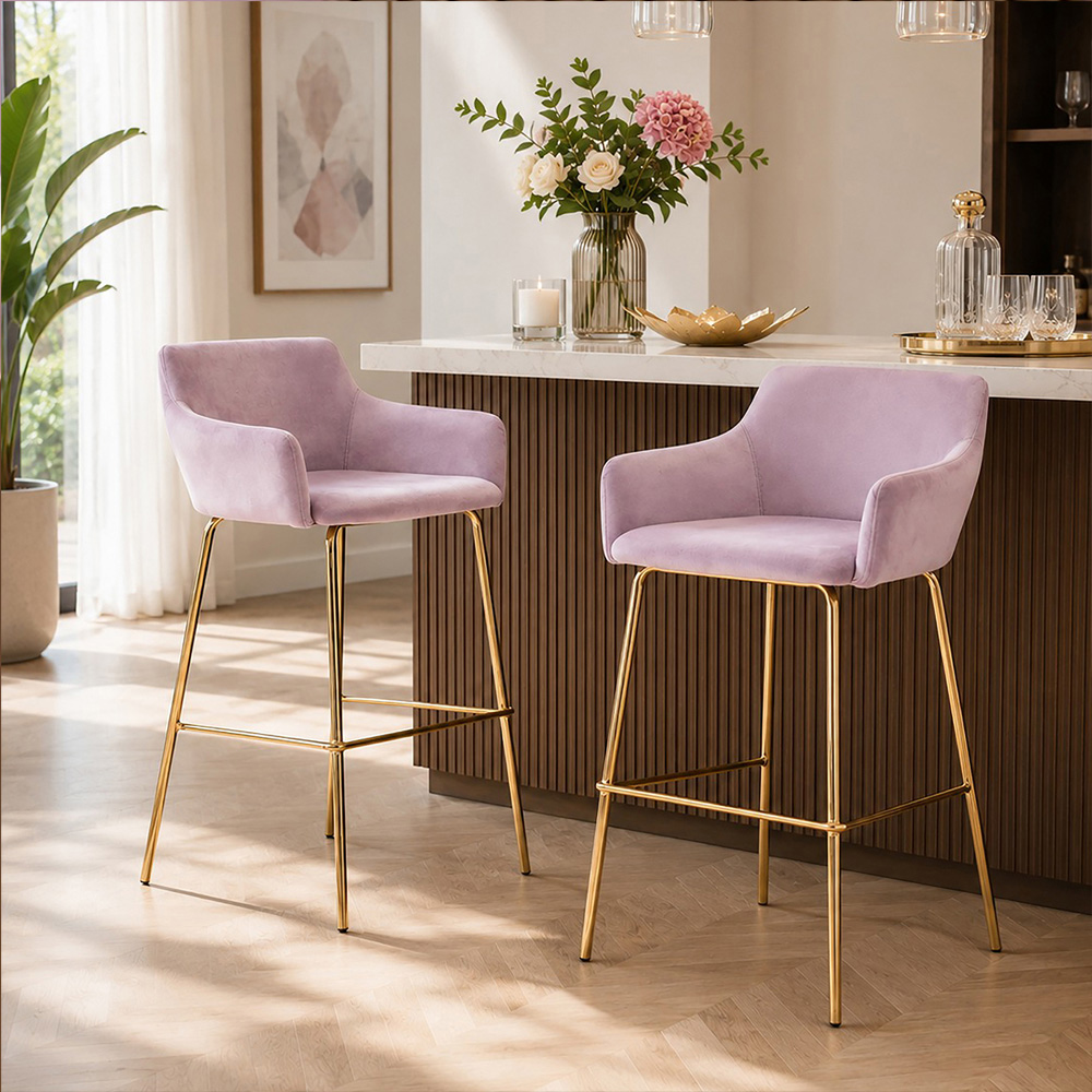 Premier Housewares Tamzin Velvet Pink Low Back Bar Chair Image 3