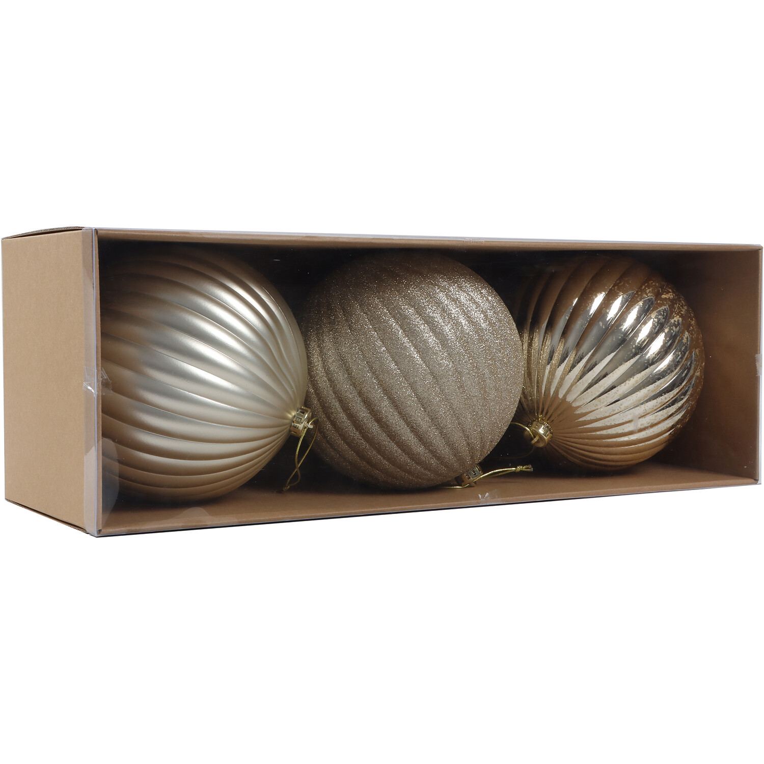 Pack of 3 XL Shiny Baubles Champagne Image 3