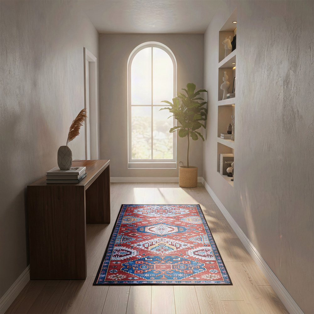 Living and Home Bohemian Red Eclectic Geometric Non-Slip Runner Rug 120 x 50cm Image 7