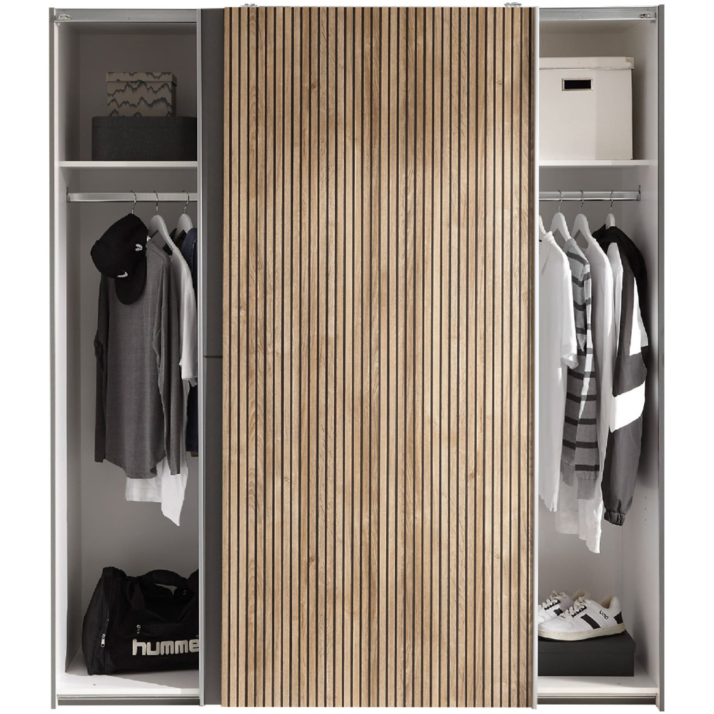 Julian Bowen Berno 2 Door Light Oak and Dark Grey Sliding Wardrobe Image 4