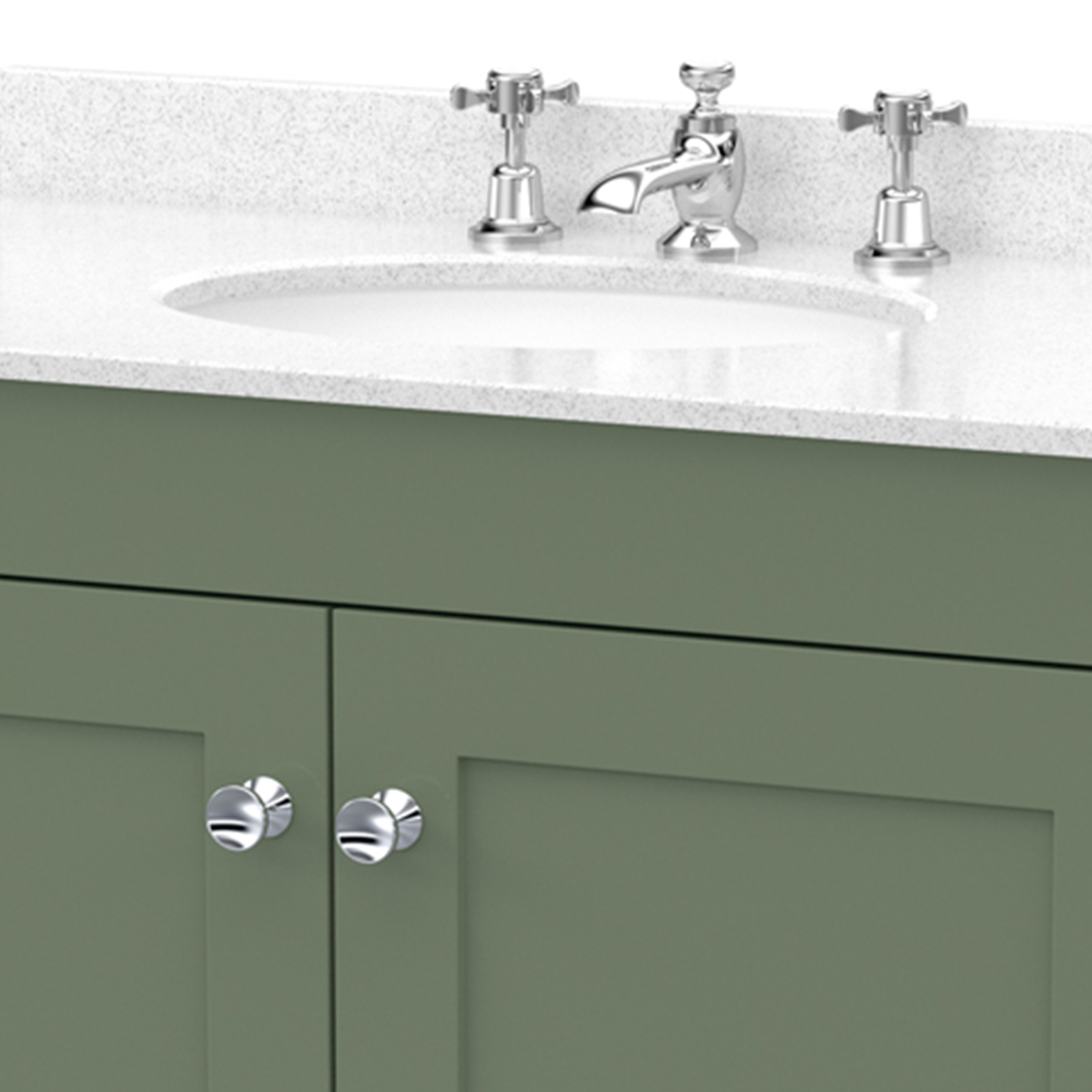 nuie Classique 2 Door Satin Green and White Floor Standing Unit and 3 Tap Hole Marble Basin 800mm Image 2