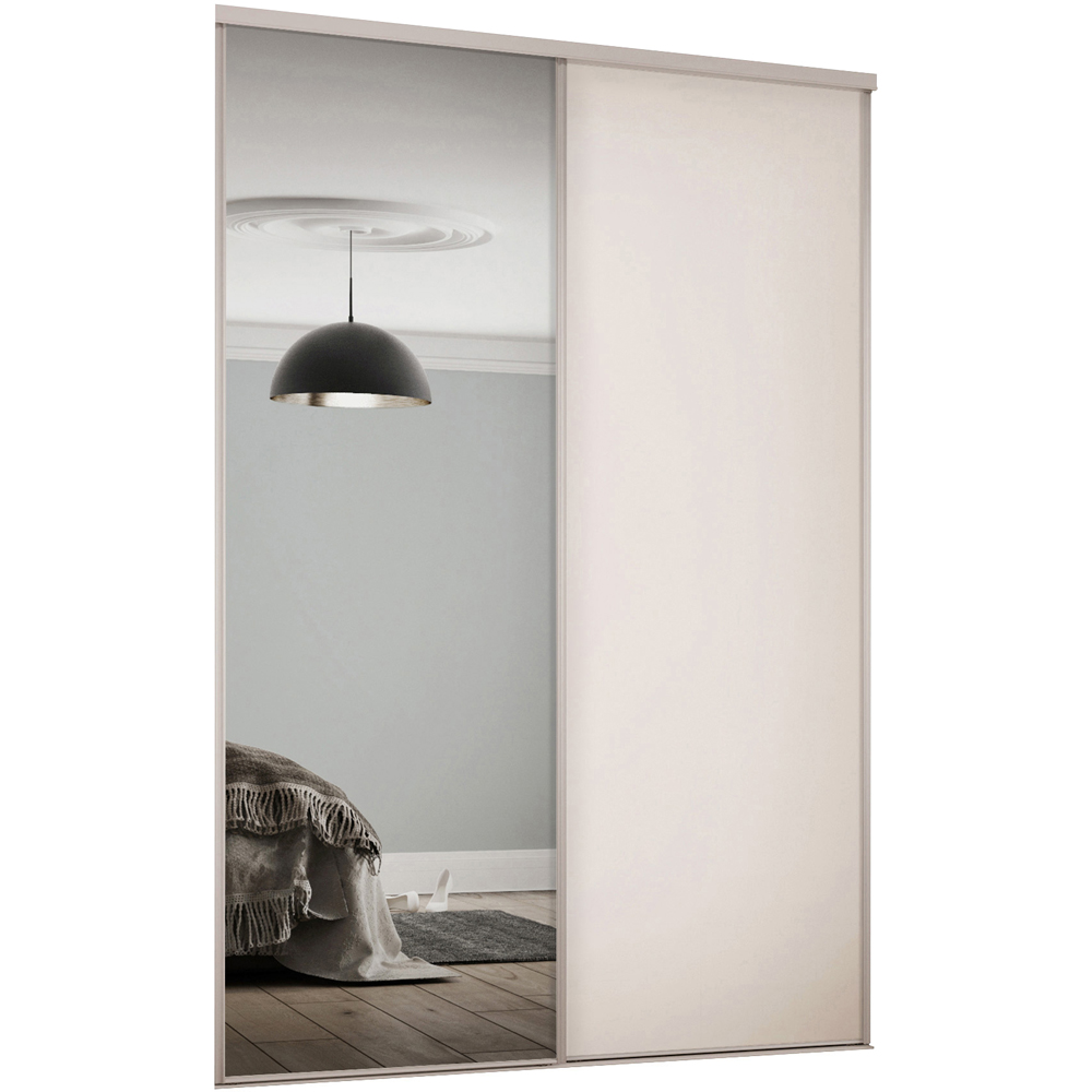 Spacepro Classic 2 Door Cashmere Frame Sliding Wardrobe Kit with Single Panel and Mirror 1793mm Image 1