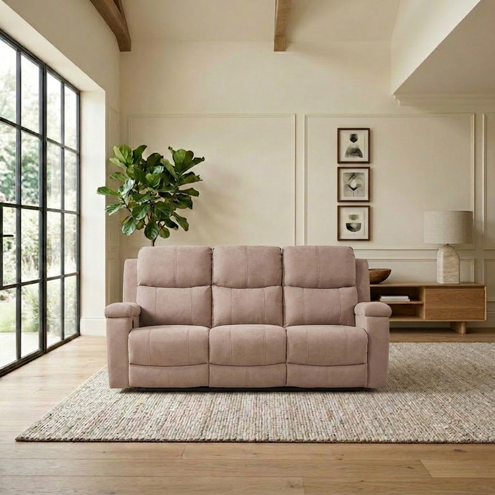Ledbury 3 Seater Beige Fabric Manual Recliner Sofa Image 4