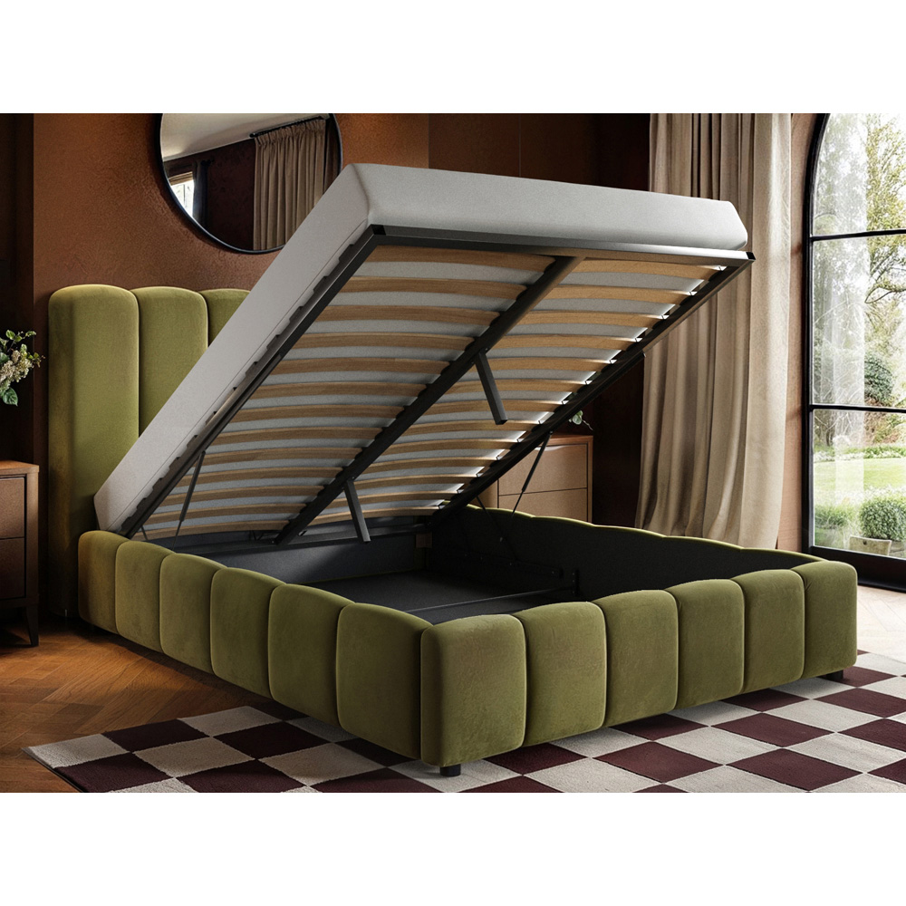 Solace+Co Emilie King Size Green Velvet Ribbed Ottoman Bed Image 6
