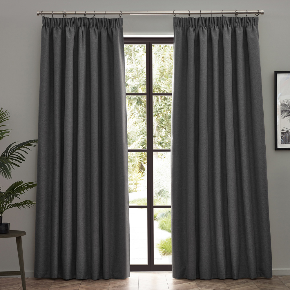 furn. Dawn Charcoal Blackout Pencil Pleat Curtains 117 x 137cm Image 1