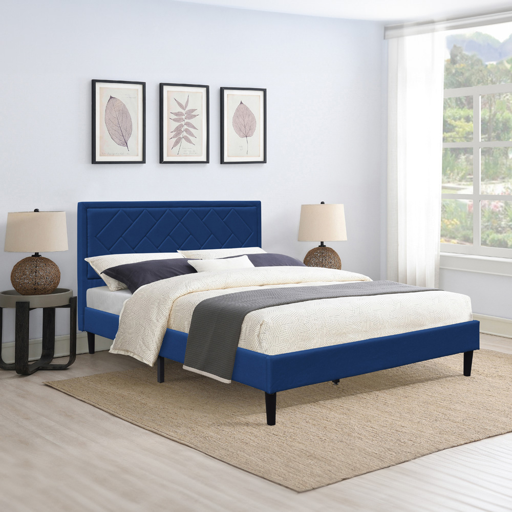 Brooklyn Double Blue Padded Headboard Bed Frame Image 3