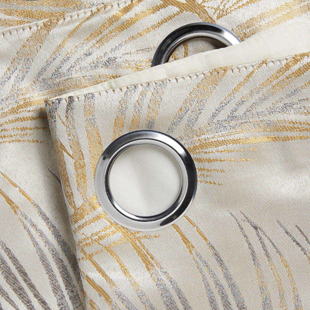 Alan Symonds Dupion Ochre Fern Jacquard Ring Top Eyelet Curtains 168 x 137cm Image 4