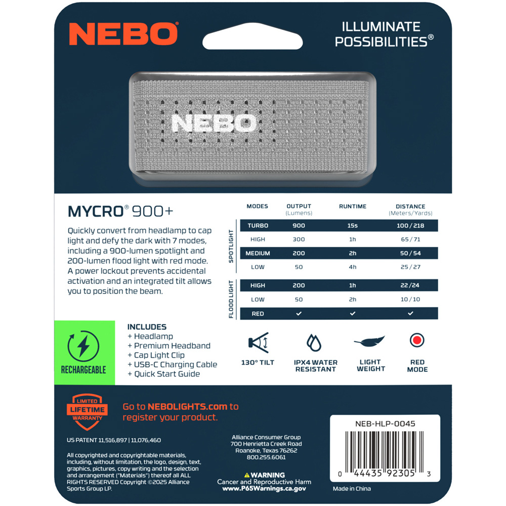 Nebo Mycro 900+ 2-in-1 900 Lumens Rechargeable Headlamp and Cap Light Image 4