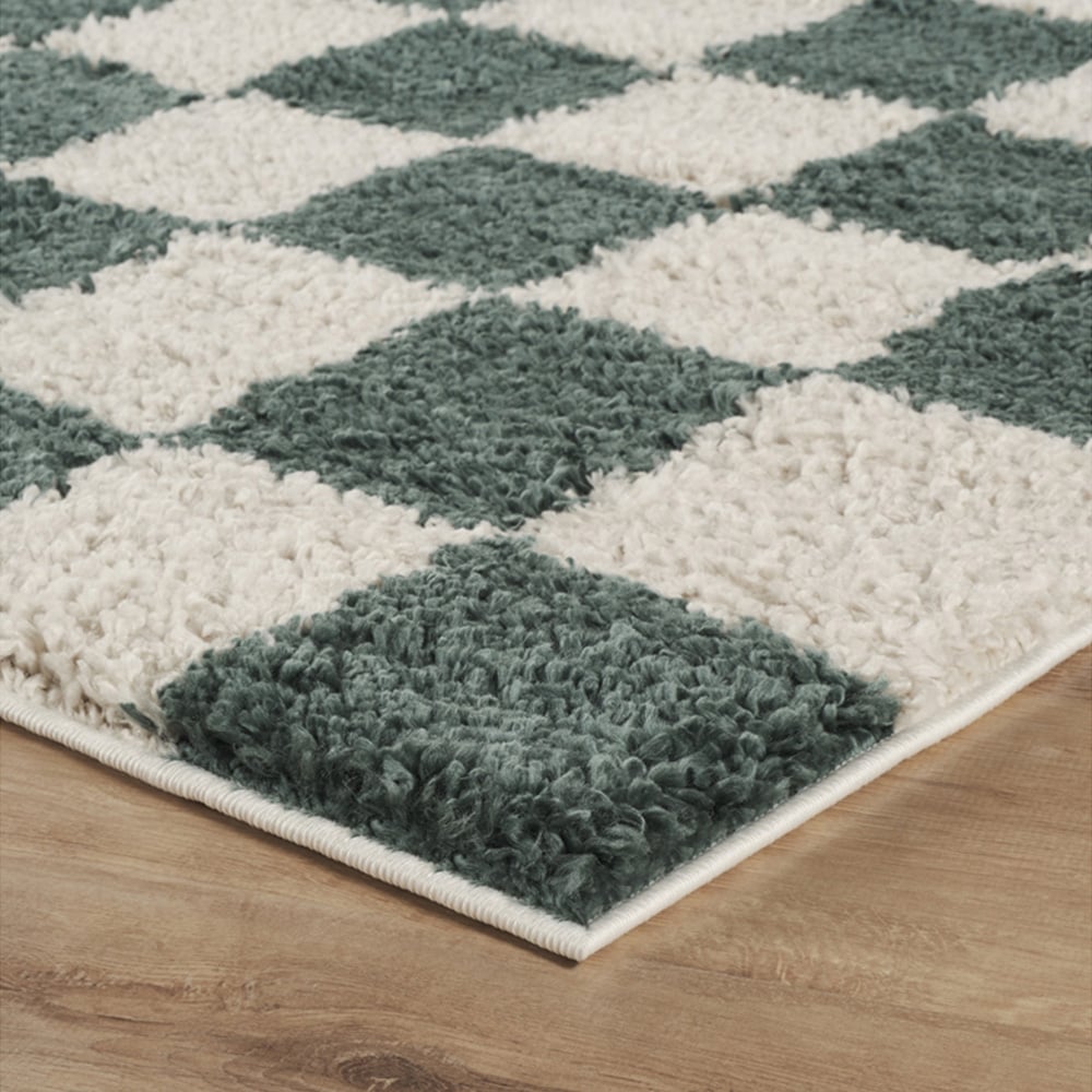 Desire Rugs Chester Jade Green Shaggy Checkered Rug 200 x 290cm Image 3