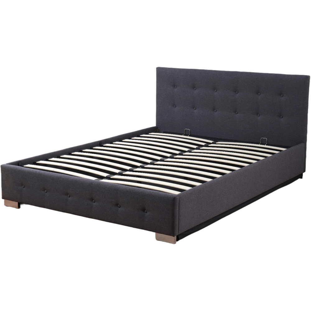 Indoor Living The Oslo King Size Charcoal Linen Gas Lift Ottoman Bed Frame with Tufted Headboard Image 2