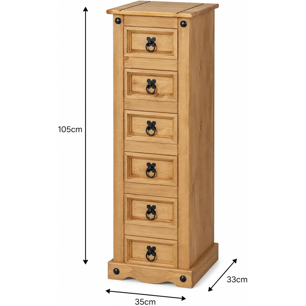 Mews Corona 6 Drawer Waxed Pine Narrow Chest of Drawers Image 7