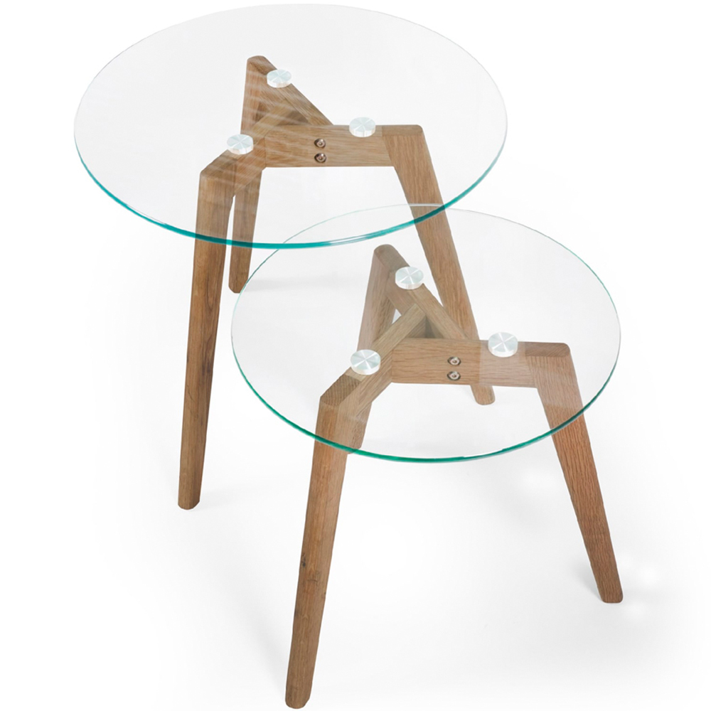 Julian Bowen Bryant Oak Base and Tempered Glass Nest of Tables Set of 2 Image 2