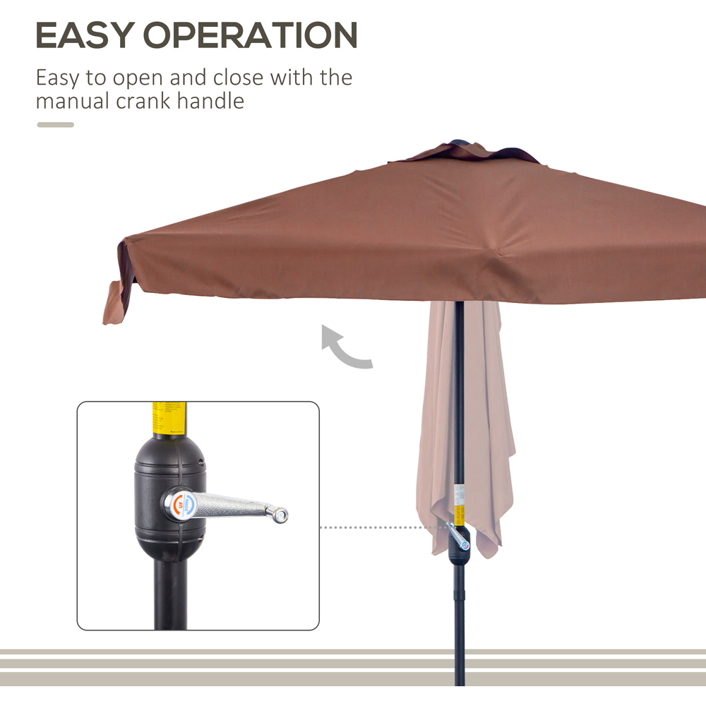Outsunny Brown Crank Handle Semi Round Parasol 2.3m Image 5