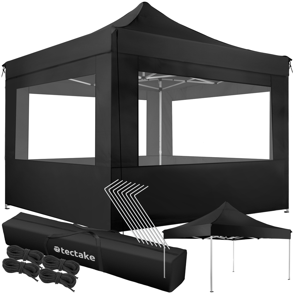 tectake Olivia 3 x 3m Black Aluminium Frame Gazebo with 4 Aide Panels Image 2