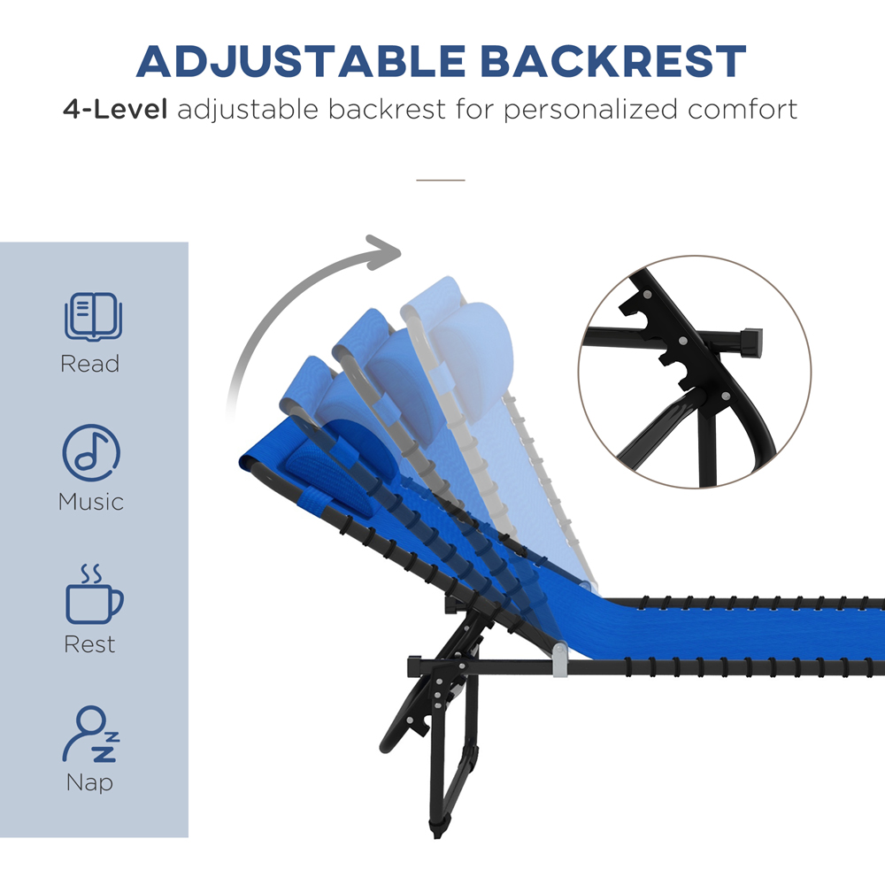 Outsunny Set of 2 Blue Foldable Cot Sun Lounger Image 4