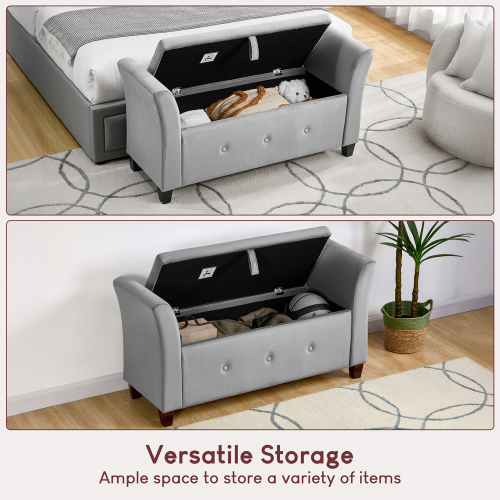 Vida Designs Seville Velvet Light Grey Storage Ottoman Image 3