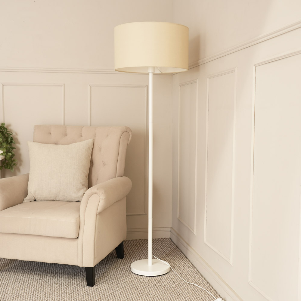 ValueLights Charlie Natural Drum Shade White Single Stem LED Floor Lamp Image 3