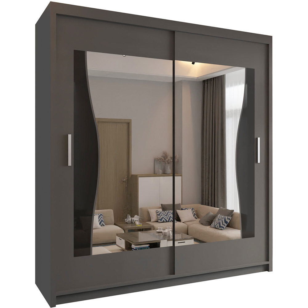 Sliding Wardrobes 4U Batumi 2 Door Grey Compact Curved Mirrored Wardrobe Image 2