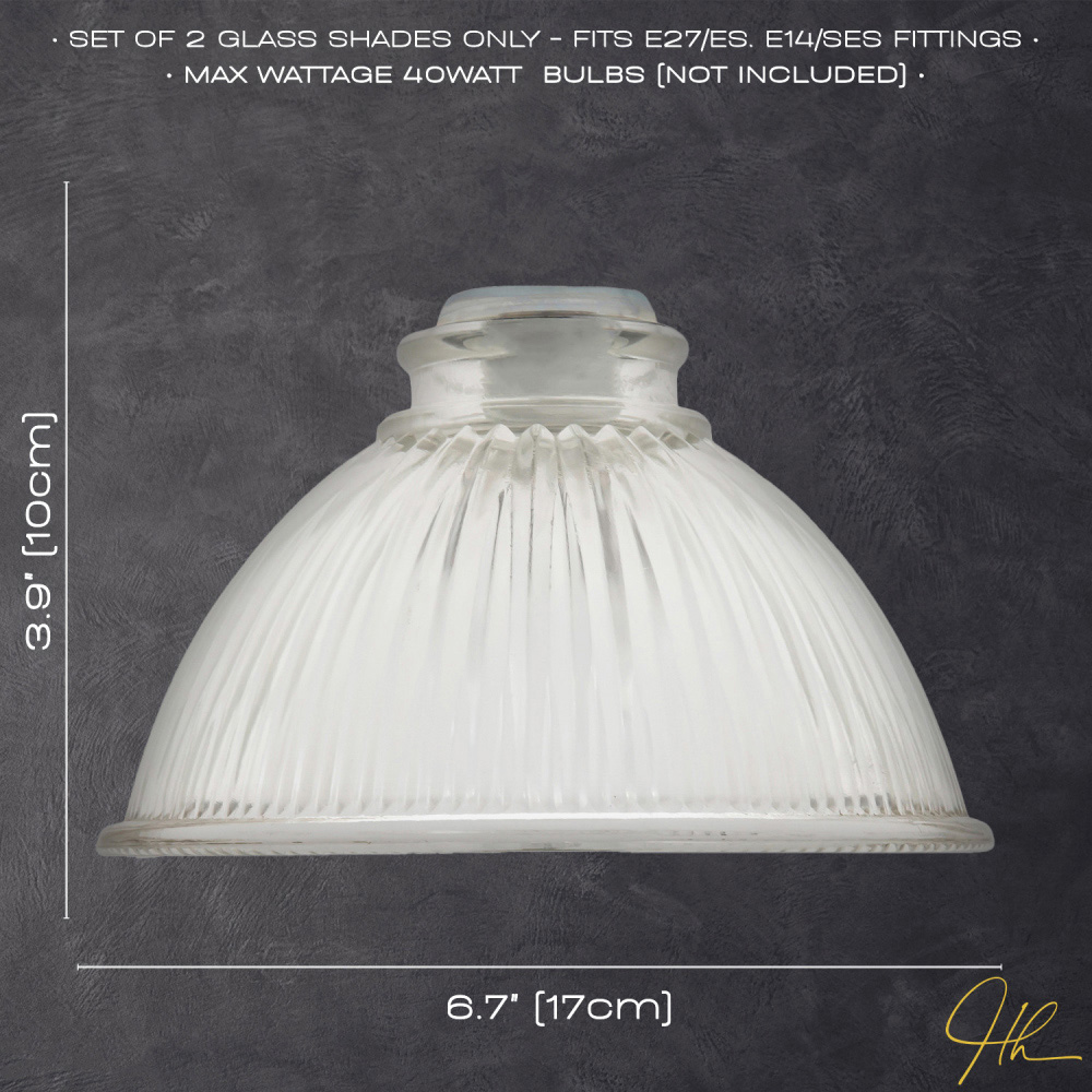 Happy Homewares American Diner Clear Glass Shade with Ribbed Lines 2 Pack Image 8