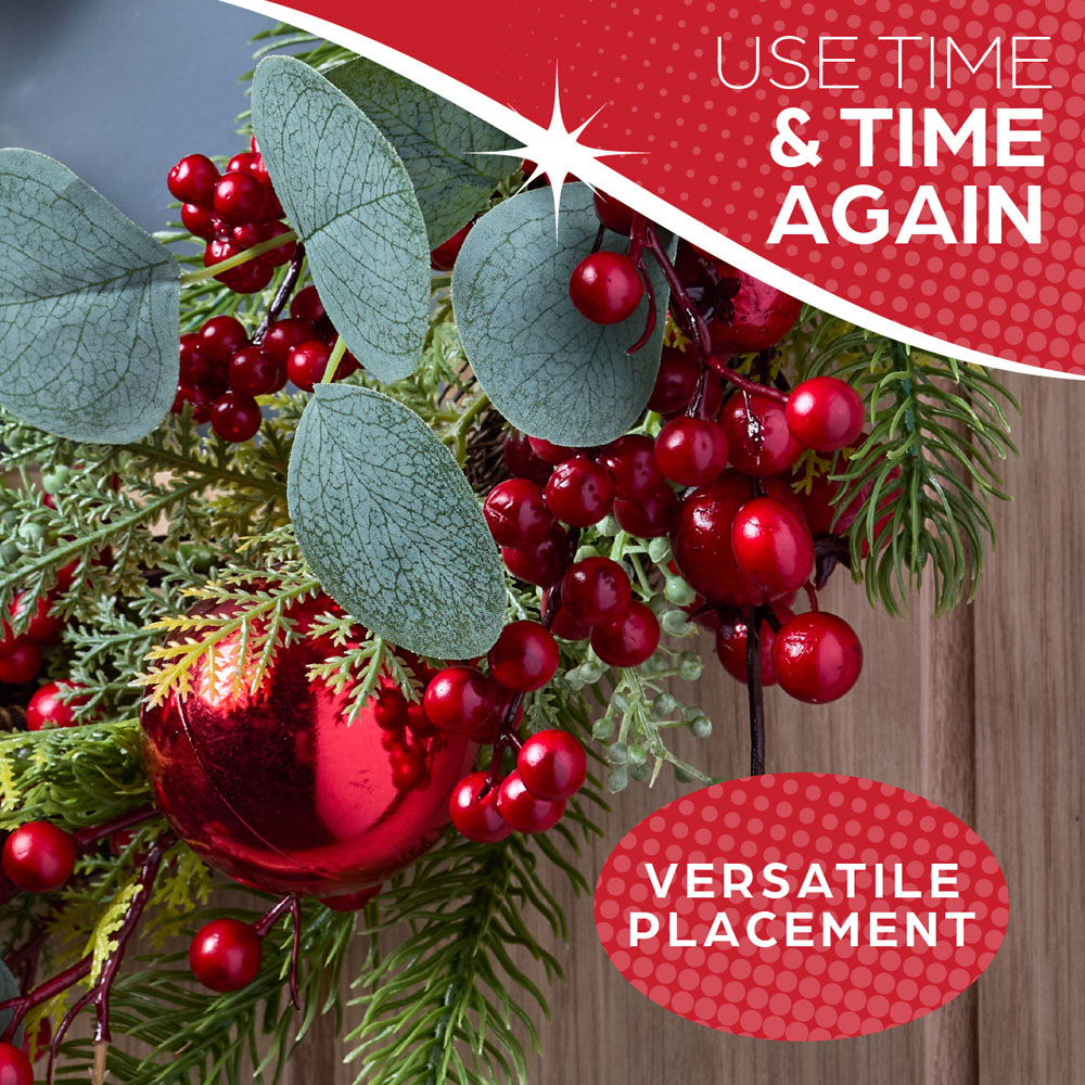 The Christmas Workshop Artificial Wreath with Red Baubles 45cm Image 6