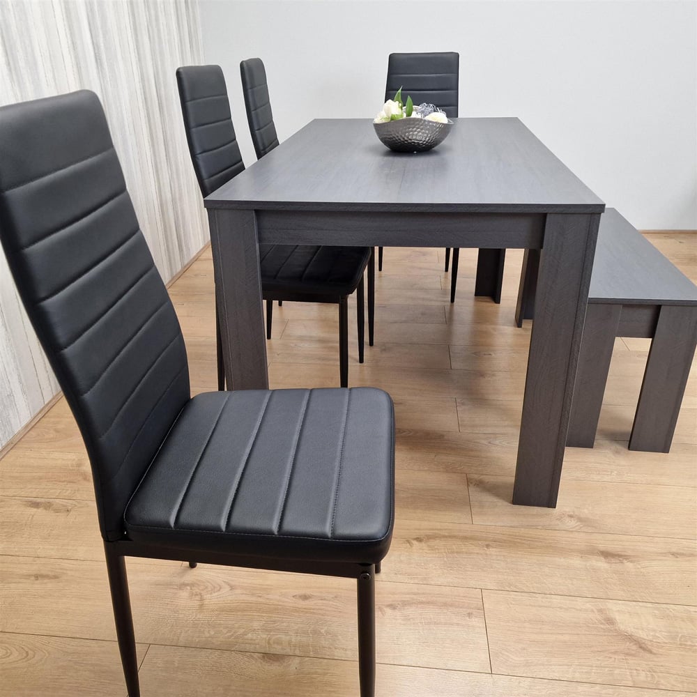 Portland 6 Seater Leather Dining Set Dark Grey and Black Image 5