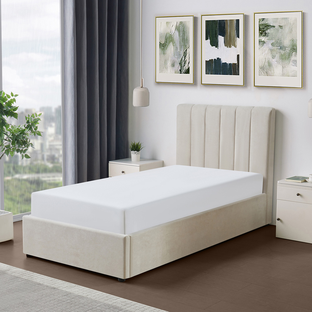 Brooklyn Evelynne Single Beige Linen Ottoman Bed Image 4