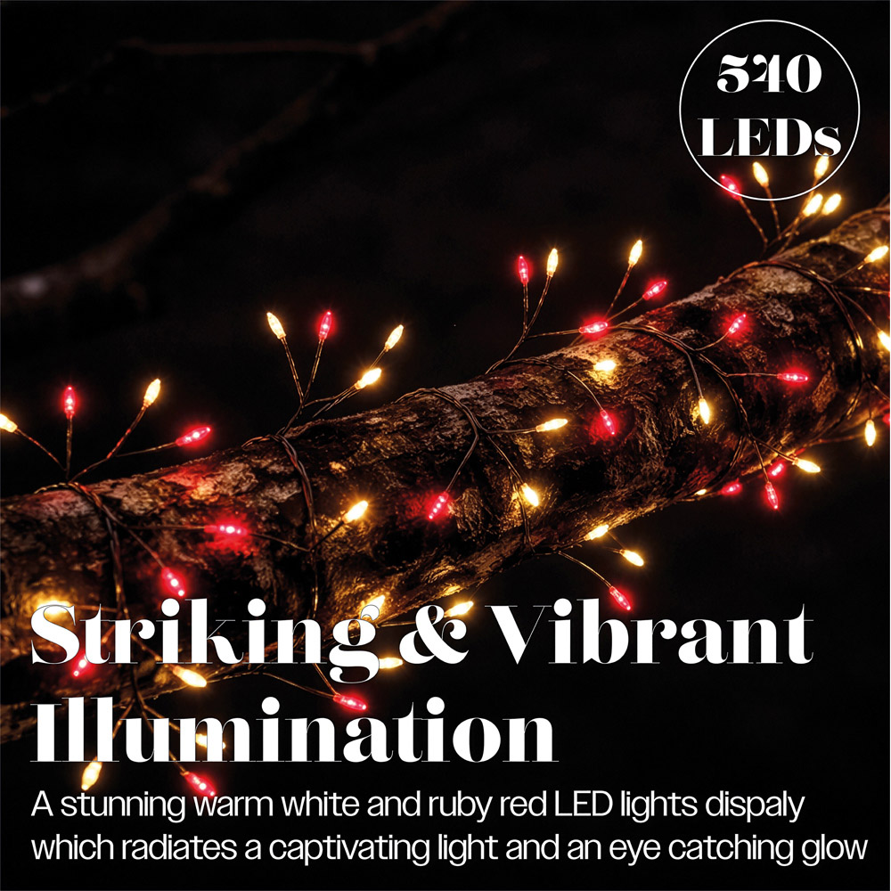 Xmas Haus 540 Warm White and Ruby Red LED Silver Cable Christmas Cluster Light 6m Image 6