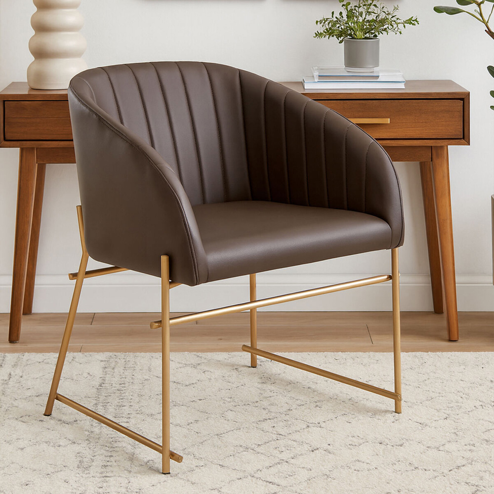 Premier Housewares Delta Brown Faux Leather Dining Chair Image 6