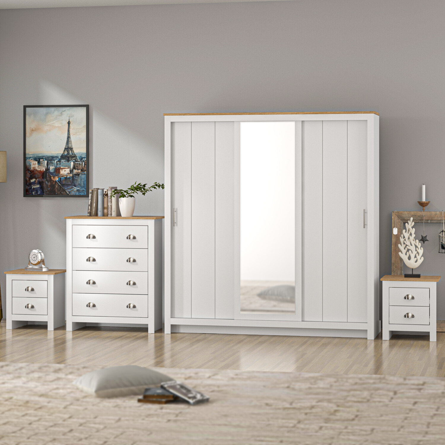 Lexington 3 Door White Sliding Wardrobe with Mirror Image 5