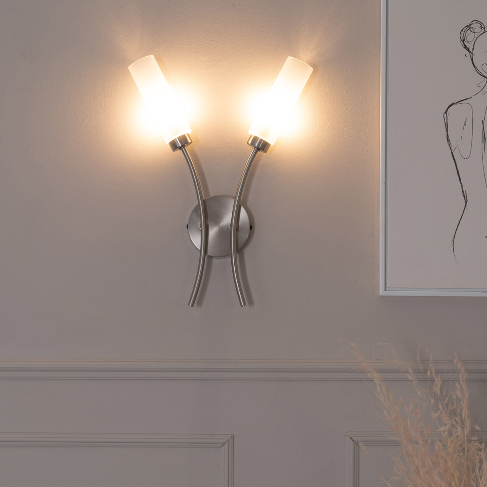 ValueLights Maya 2 Way Brushed Chrome Curved Upright Reed Shaded LED Wall Light 2 Pack Image 2