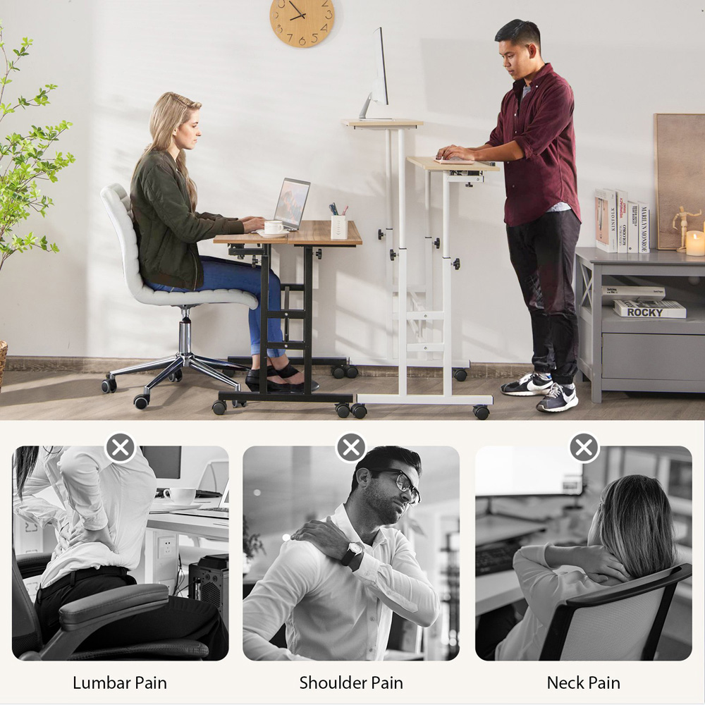 Costway Height Adjustable Workstation with Wheels Natural Image 7