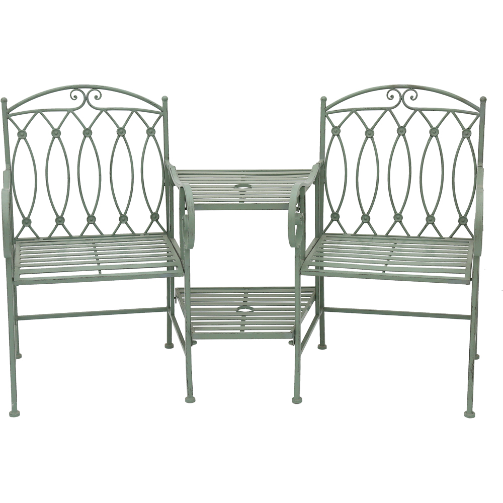 Charles Bentley 2 Seater Wrought Iron Sage Green Companion Seat Image 3