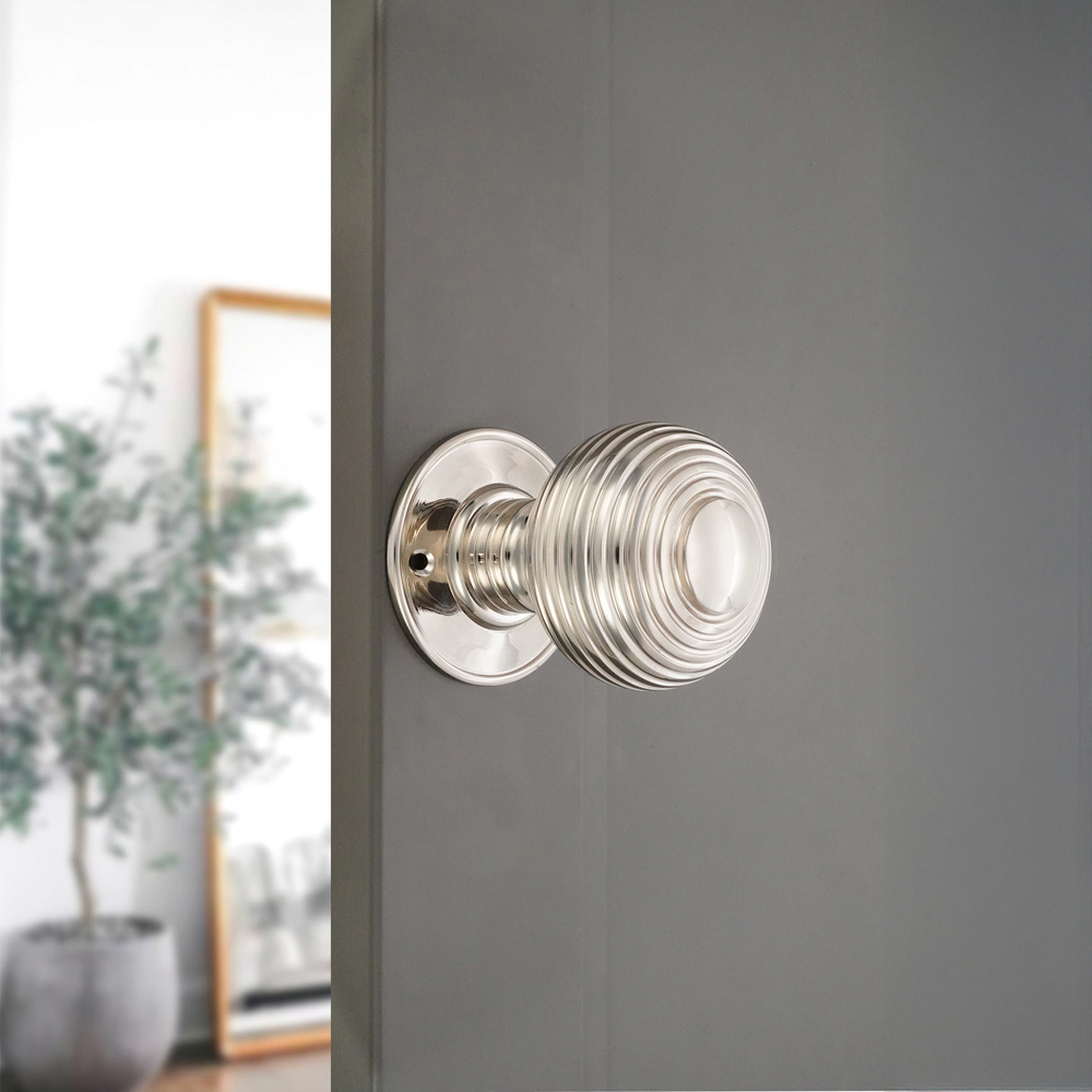 Spira Brass Polished Nickel Beehive Large 60mm Mortice Door Knob 2 Pack Image 2