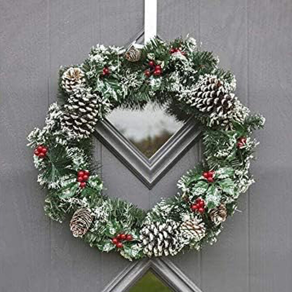 Marco Paul Snow Dusted Christmas Wreath with Pinecones and Berries 50cm Image 2